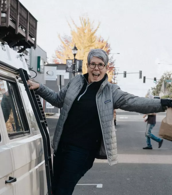 Sue and vintage van