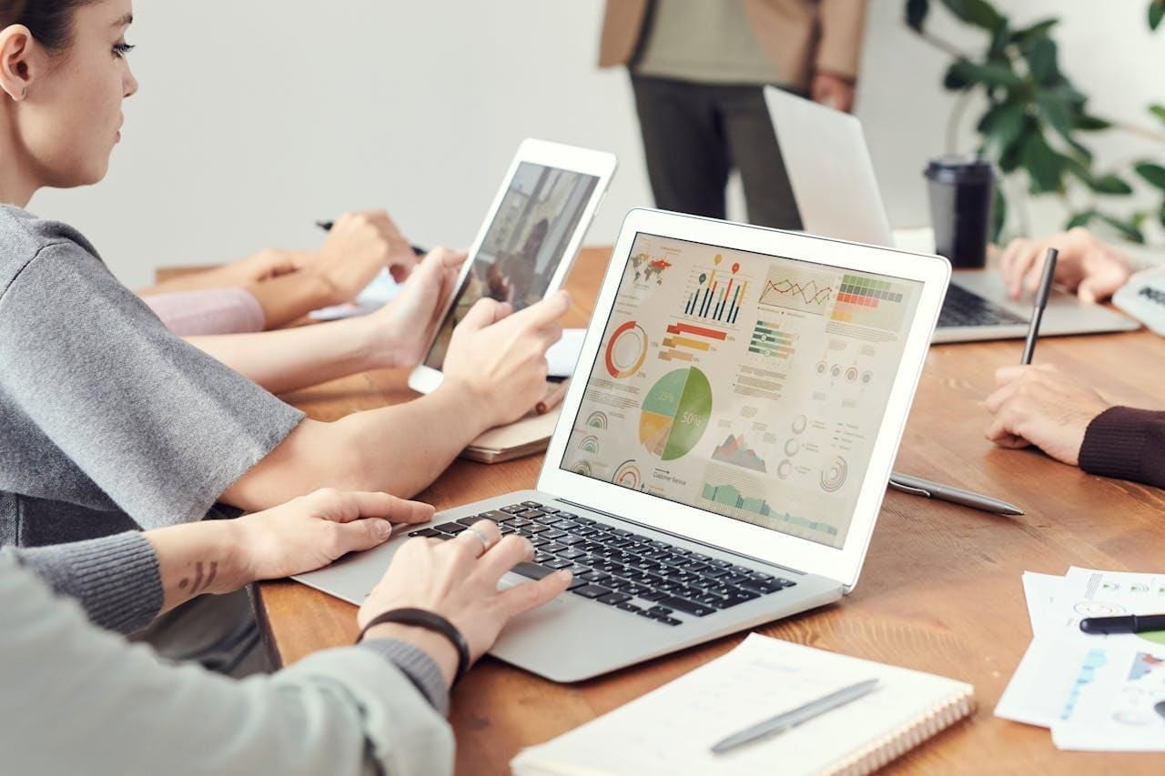 People using a laptop to conduct certain analysis