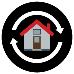 Circular image with a house and hands symbolizing real estate, aspect ratio 1:1