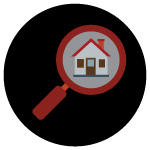 Circular image with a house and hands symbolizing real estate, aspect ratio 1:1