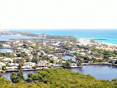 Orlando/Kissimmee Area landscape with a lake and city skyline, aspect ratio 3:2