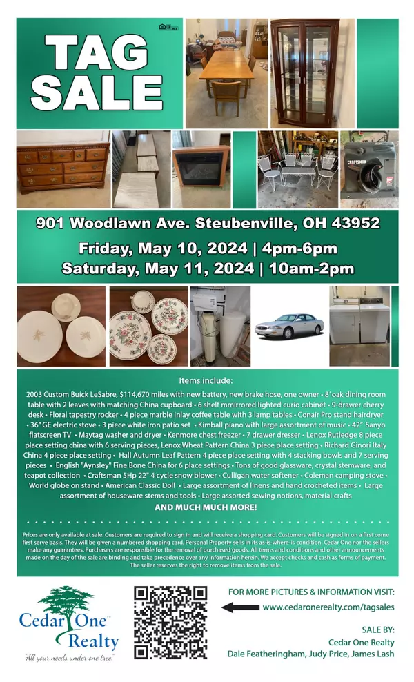 TAG SALE: 901 Woodlawn St. Steubenville, OH 43952,Judith Price