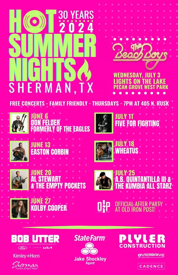 feature image of Discover the 2024 Hot Summer Nights Concert Series in Sherman, Texas: Free Family-Friendly Music Events