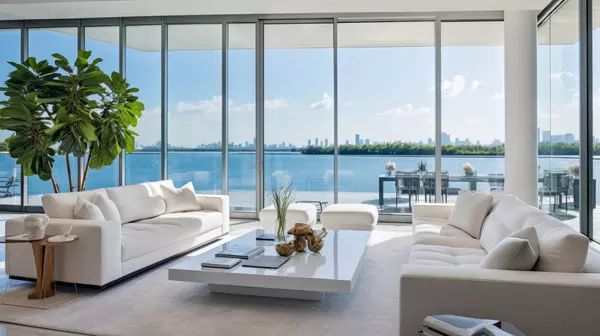 Boasts a sleek living space that offers breathtaking vistas of the bay and city through expansive floor to ceiling windows