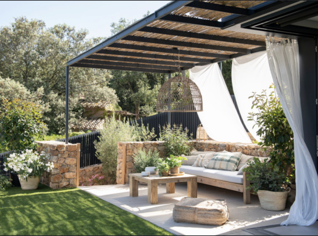 Summer patio with lounge furniture