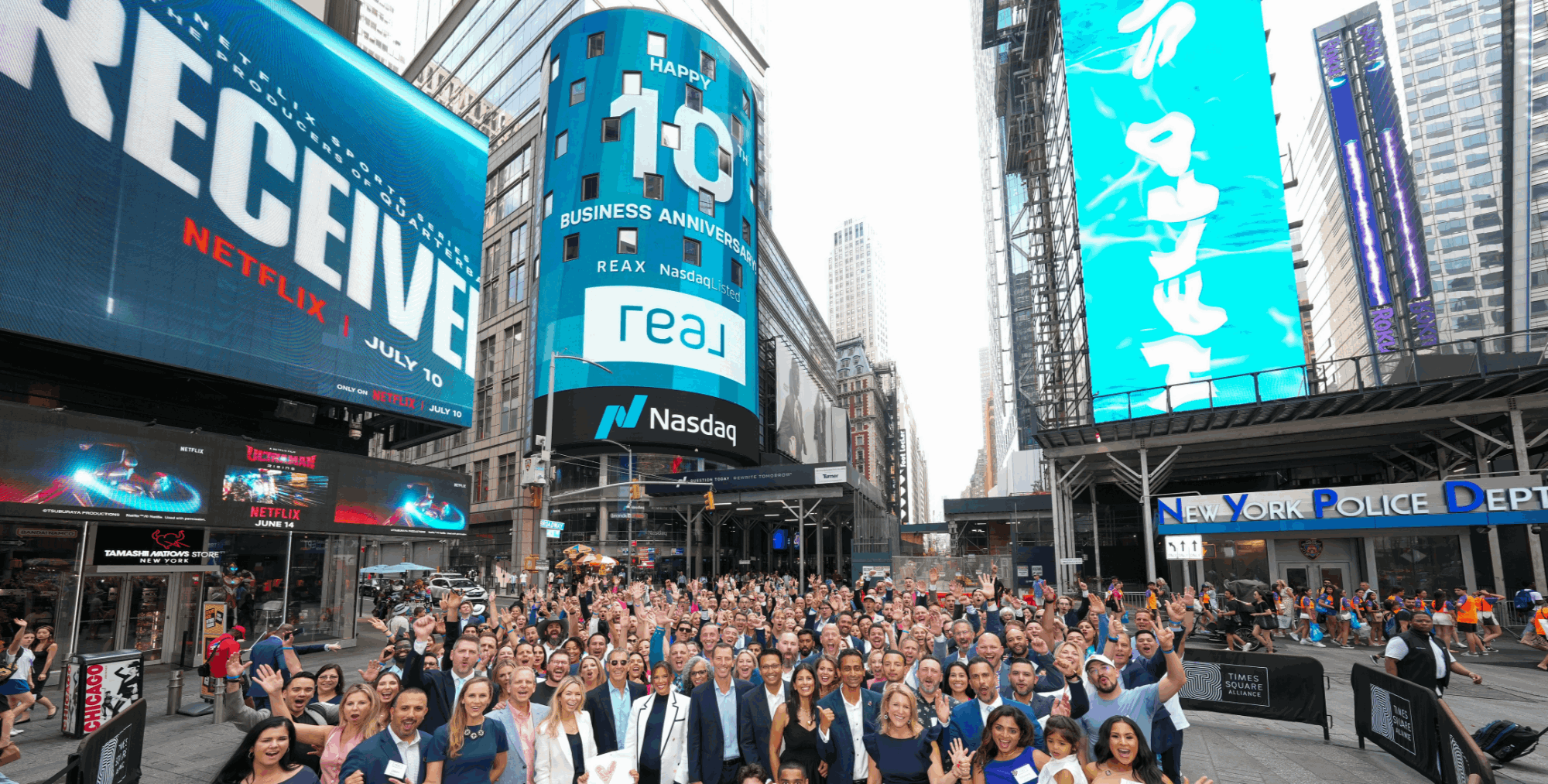 Real Broker agents at the Nasdaq MarketSite — July 2024