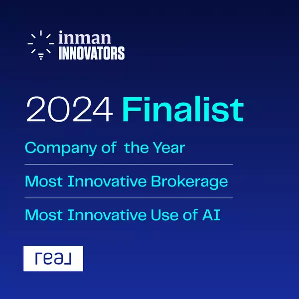 Real Broker recognized as a 2024 Inman Innovators Finalist for Company of the Year, Most Innovative Brokerage, and Most Innovative Use of AI. This image highlights Real Broker's industry-leading advancements and innovation. Ideal for anyone searching for Real Broker’s achievements in real estate technology and brokerage innovation.