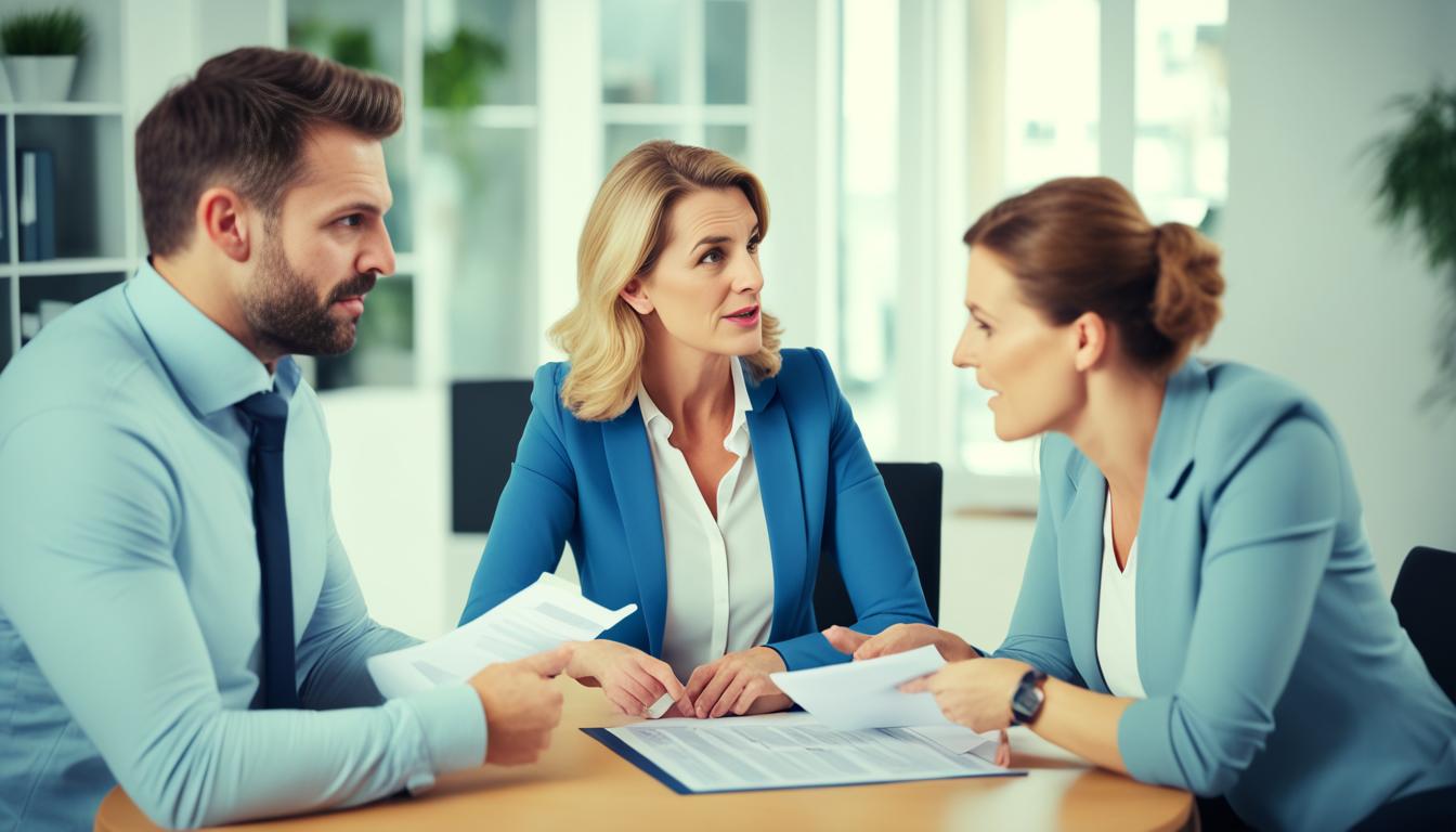 skilled local real estate agent discussing home sale with clients