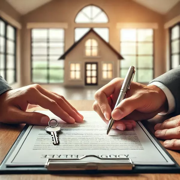 DALL·E 2024-08-19 16.27.27 - A photo symbolizing trustworthiness and professionalism in real estate buyer agency services. The image shows a close-up of hands signing a real estat