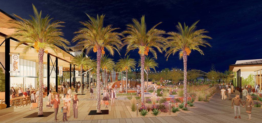 Aerial view of the new Metrocenter Mall in Phoenix, Arizona, showcasing modern architecture and vibrant retail spaces