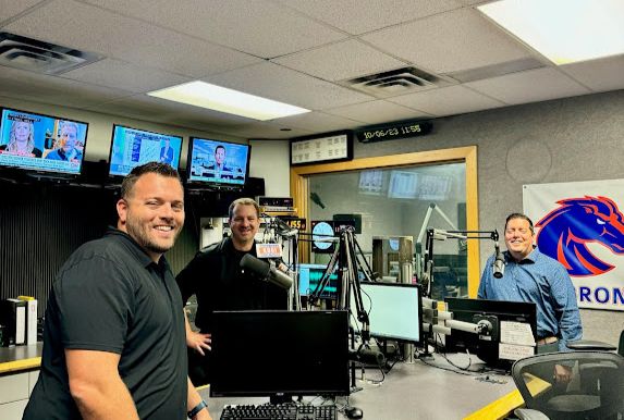 Nate Shelman with Dustin Cagle and Garrett Pancheri at Nate Shelman's studio, endorsing Living in Idaho