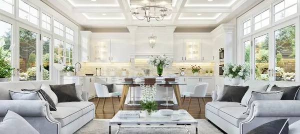 Luxurious white kitchen and living room in a luxury house (2)