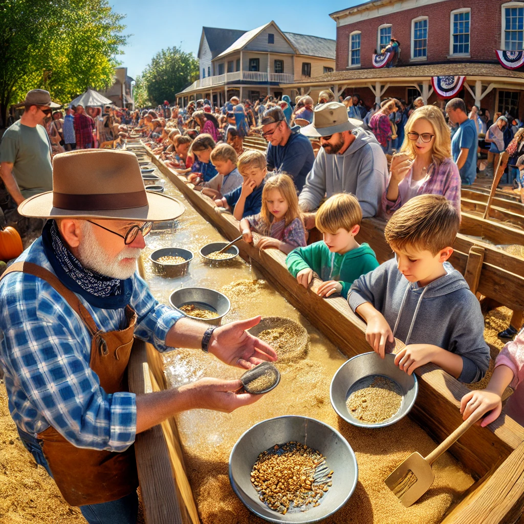 a traditional gold panning demonstration at the Dahlonega Gold Rush Days Festival 2024