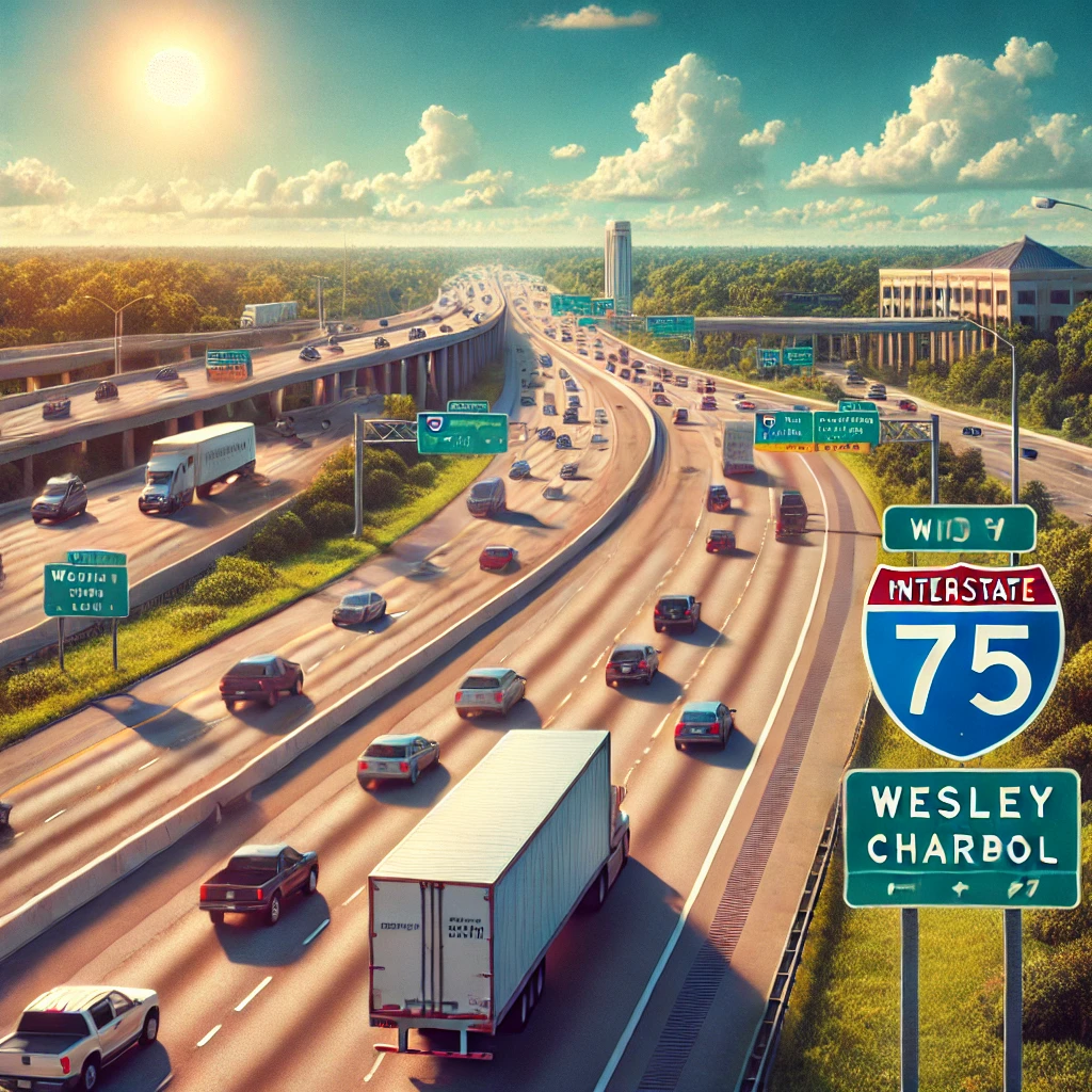  an image illustrating Interstate 75 near Wesley Chapel for the transportation and commute options section. 