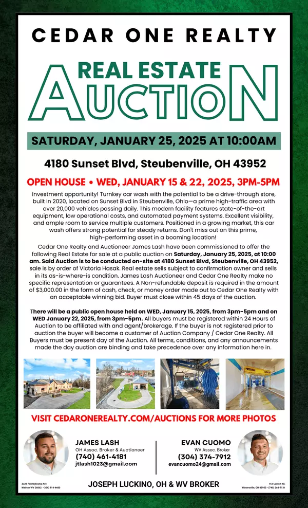 feature image of REAL ESTATE AUCTION - 4180 Sunset Blvd, Steubenville, OH 43952 - Car Wash