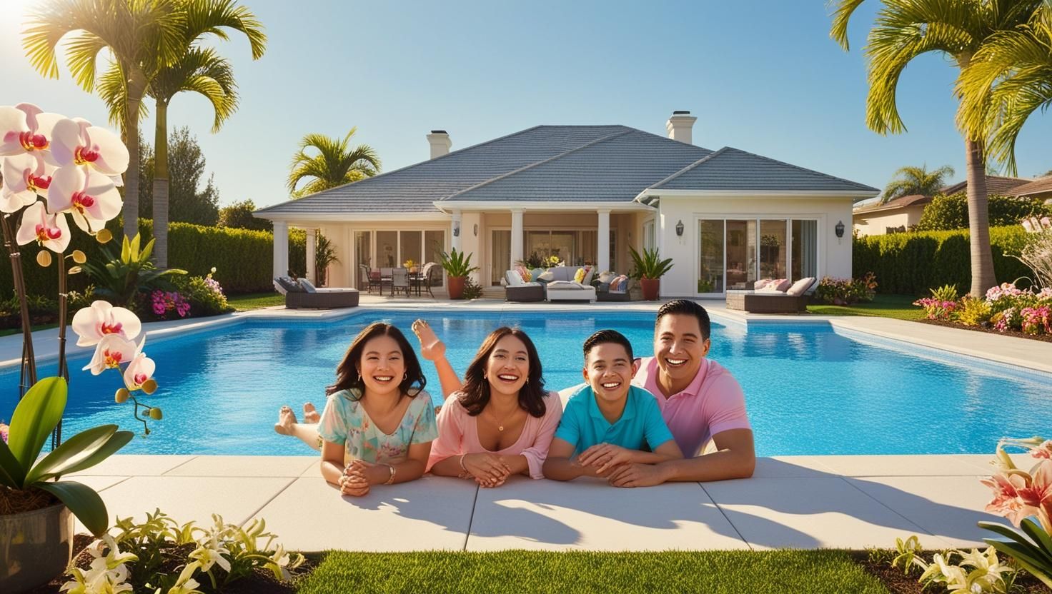 Family by their pool