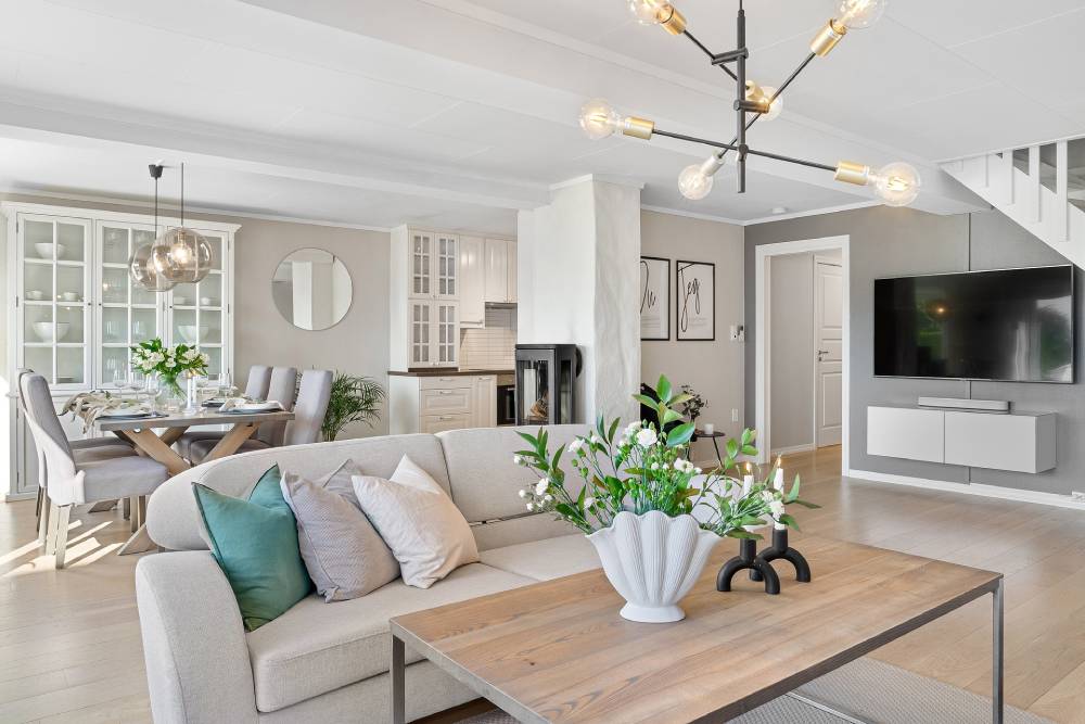 Stylish living room with a fireplace