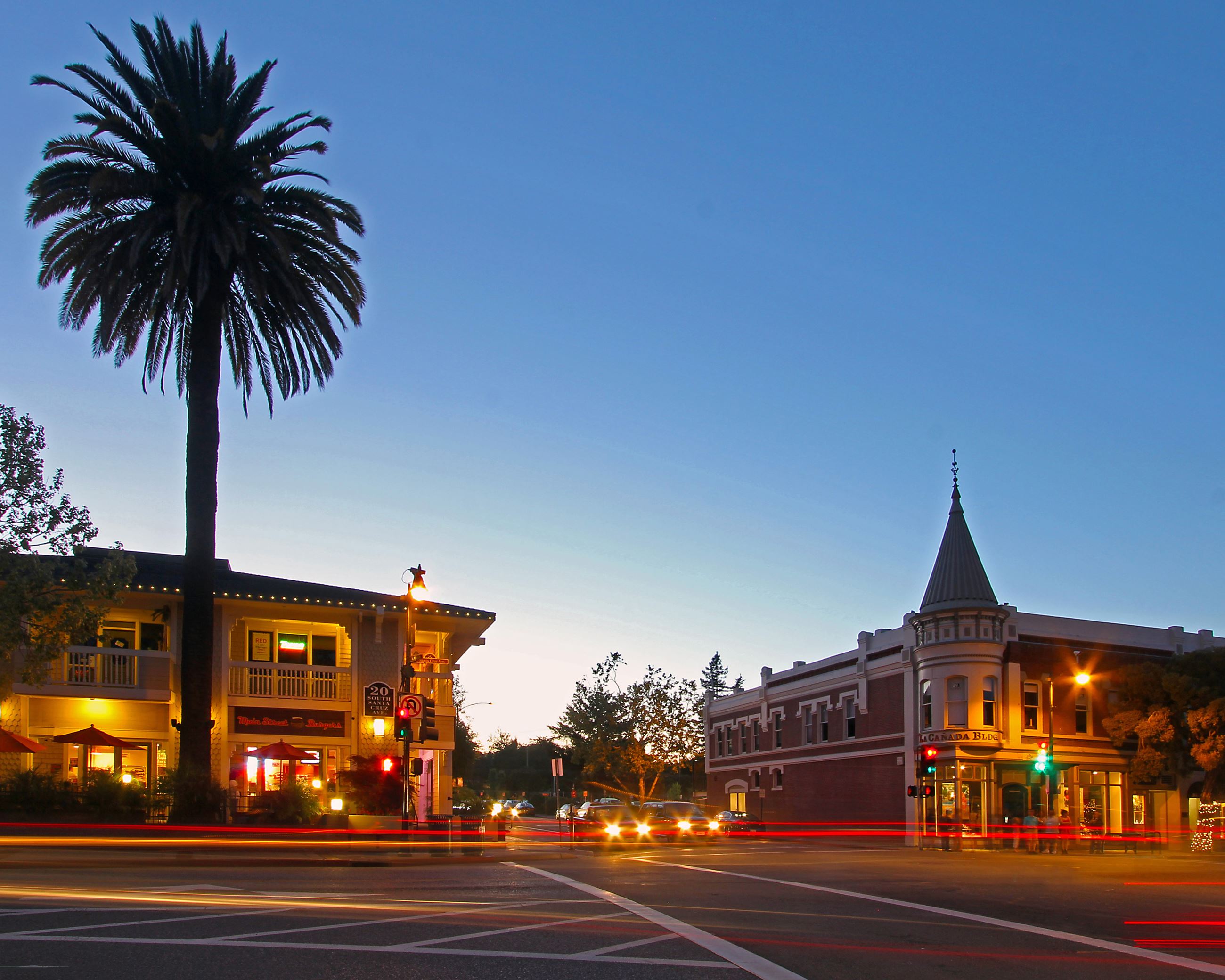 city of los gatos at night with traffic